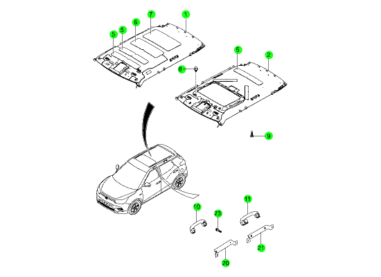 Отделка крыши и ручки - Дверь багажника: отделка и крыша - Внутренняя и ...